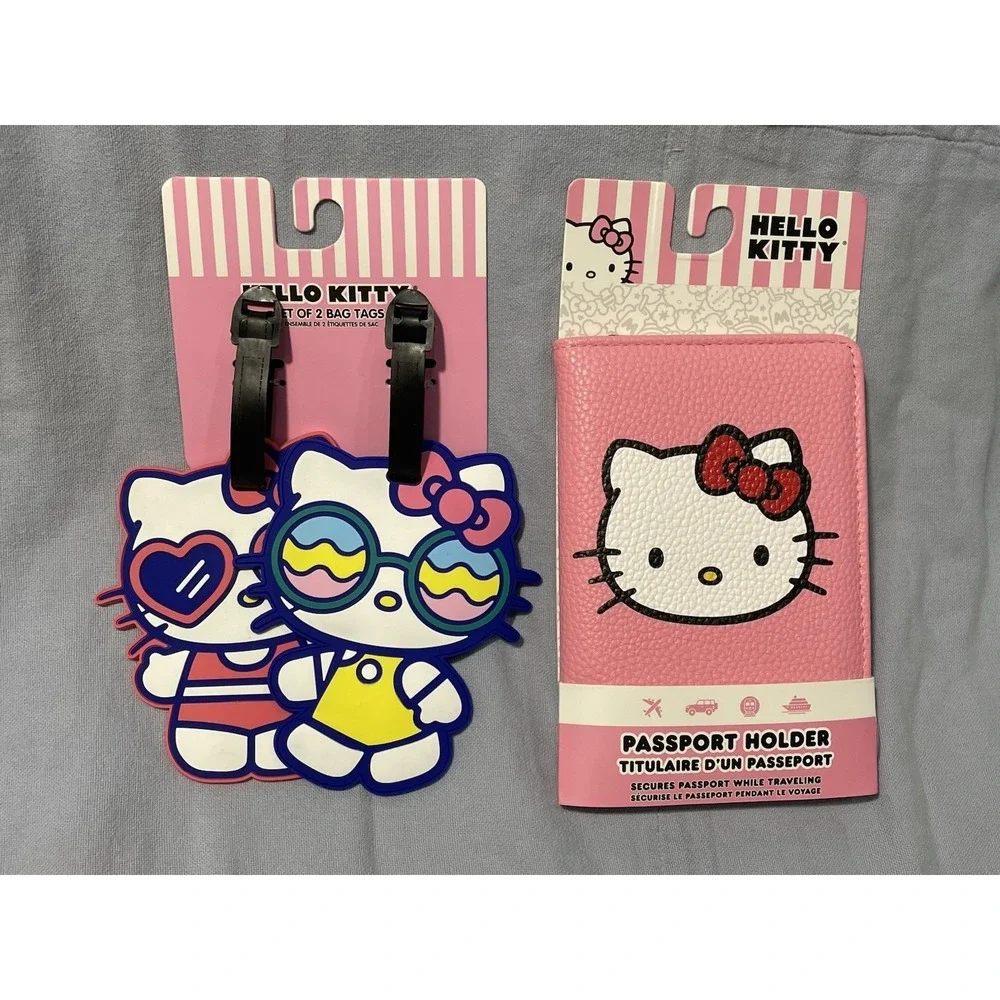 NEW Sanrio Hello Kitty Pink Passport Holder & Set of 2 Cute Luggage Tags